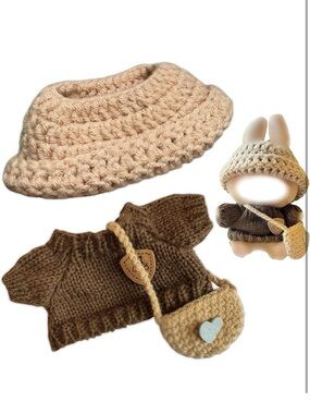 Handmade Brown & Cream Knit Outfit Set for Labubu